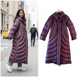 Vintage 80s Snowbird Down Coat XS Plum Purple Quilted Puffer High Collar Button